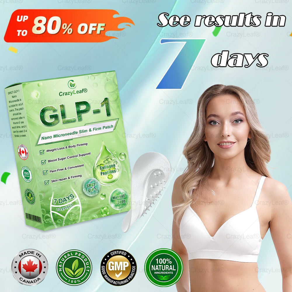 Clinically Proven|Official Store | CrazyLeaf® SMGT-GLP-1 Nano Microneedle Patch with Collagen & Matrixyl 3000 丨Targets Obesity, Loose Skin, High Blood Pressure, Diabetes, Fatty Liver, Joint Pain, Brain Fog, Low Energy, Body Aches, and More