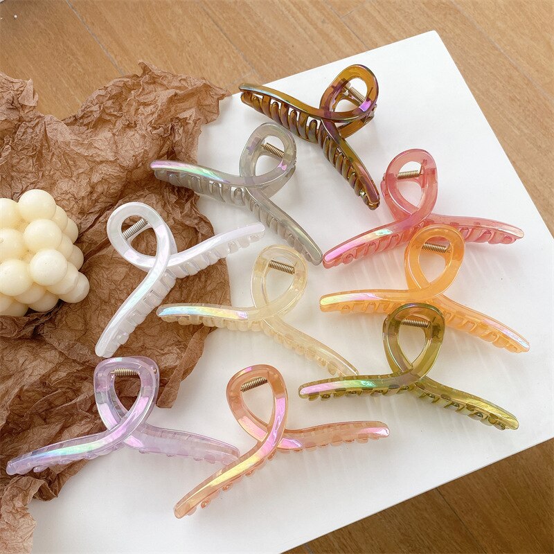 New 13cm Oversized Hair Claw Shark Clips Shiny Colorful Cross Grab Clip Womans Girl Elegant Ponytail Hairpin hair Accessory